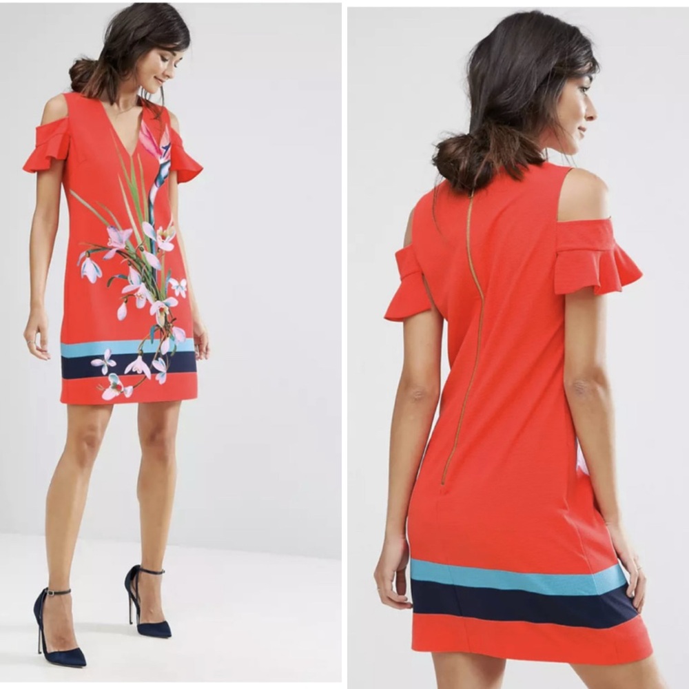 Ted Baker NWOT! Lees Tropical Cold Shoulder Dress Size 3